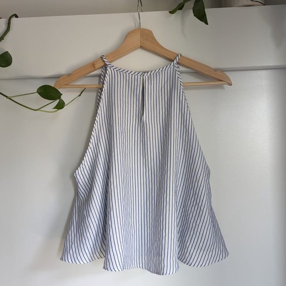 Zara Basic White and Blue Stripped Summer Party Top - Picture 3 of 3